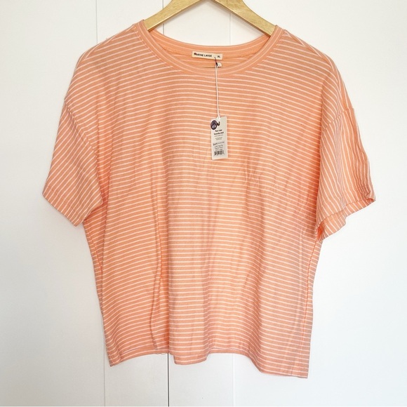 NWT Marine Layer Lydia Textured Stripe Top Tee T-shirt XL Cropped peach Orange - Picture 1 of 11